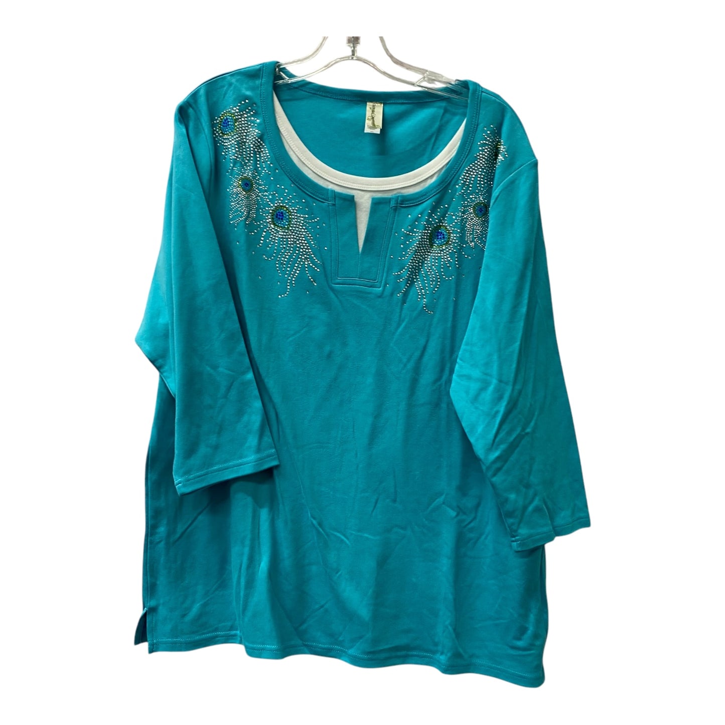 Top 3/4 Sleeve By Decorated original In Blue, Size:3X