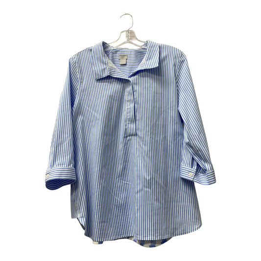 Top 3/4 Sleeve By Chicos In Blue & White, Size:M