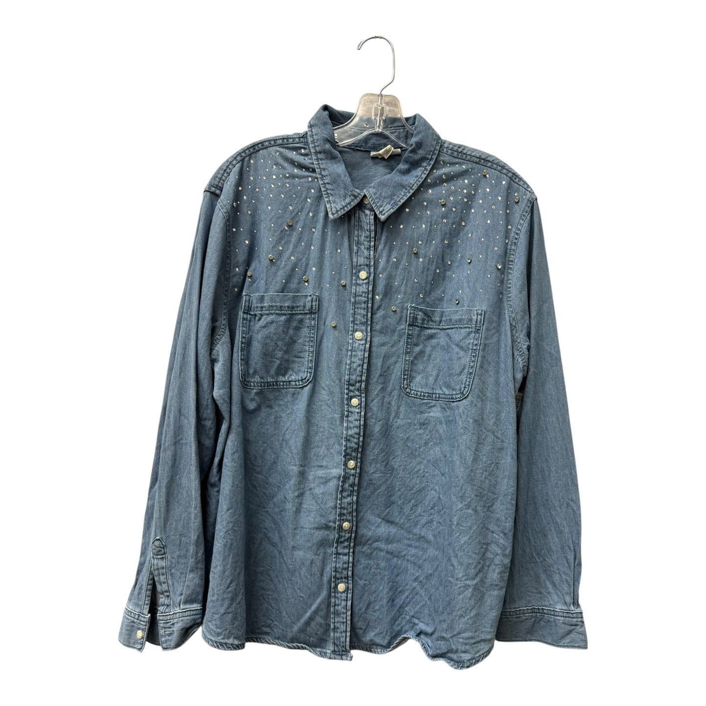 Top Ls By Ana In Blue Denim, Size:1X