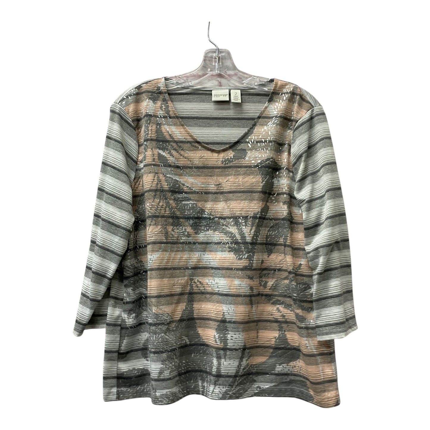 Top Ls By Chicos In Grey & Orange, Size:L