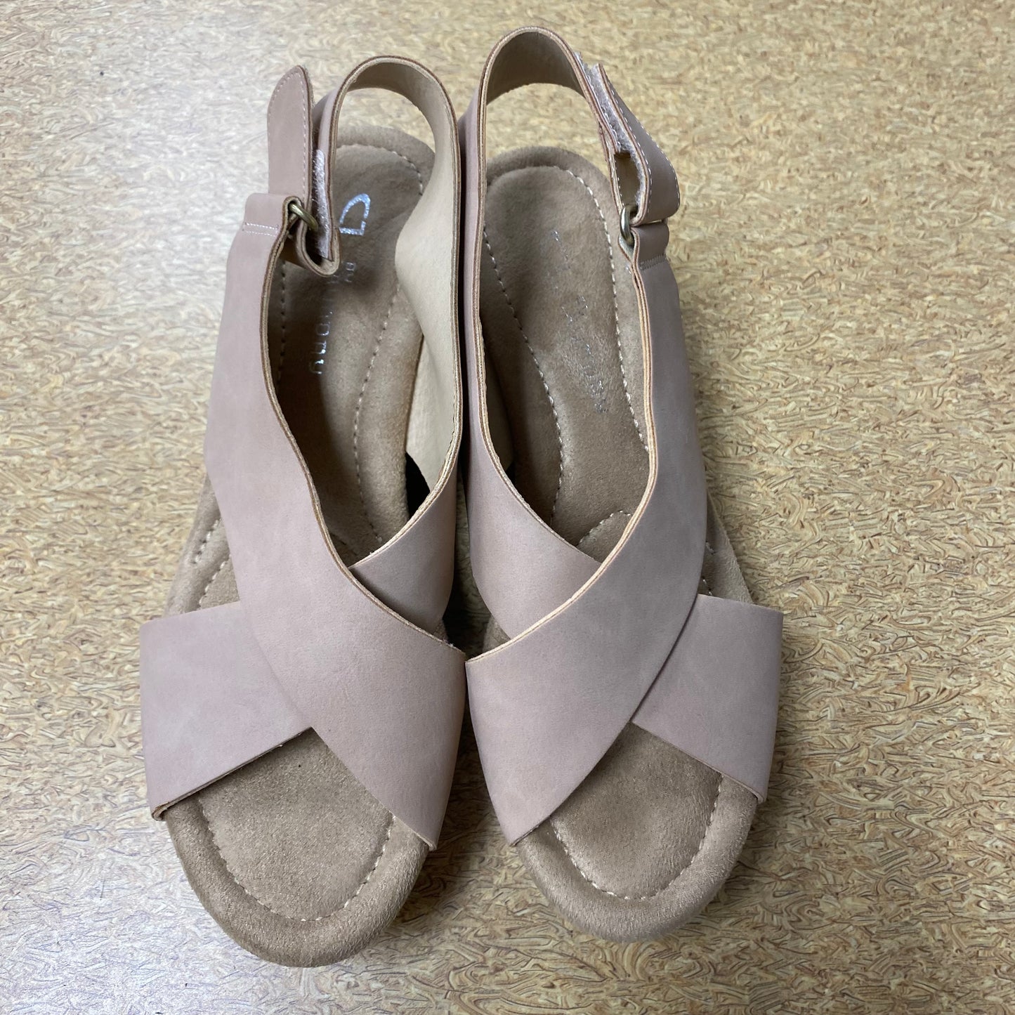 Sandals Heels Wedge By Laundry In Tan, Size:8.5