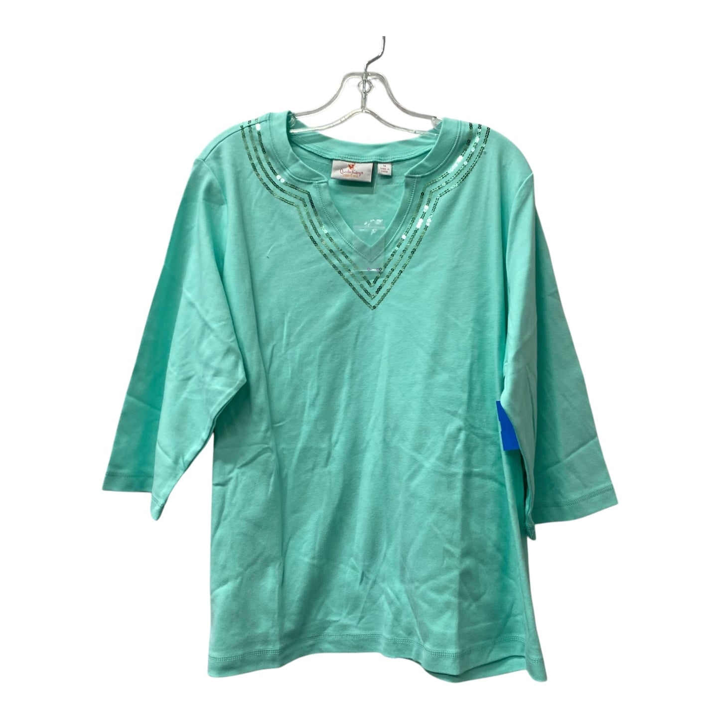 Top 3/4 Sleeve By Quaker Factory In Green, Size:1X