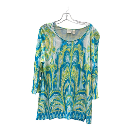 Top 3/4 Sleeve By Chicos In Blue & Yellow, Size:Xl