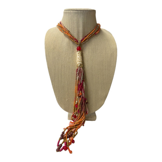 Necklace Lariat & Y-Drop By Chicos In Orange & Pink